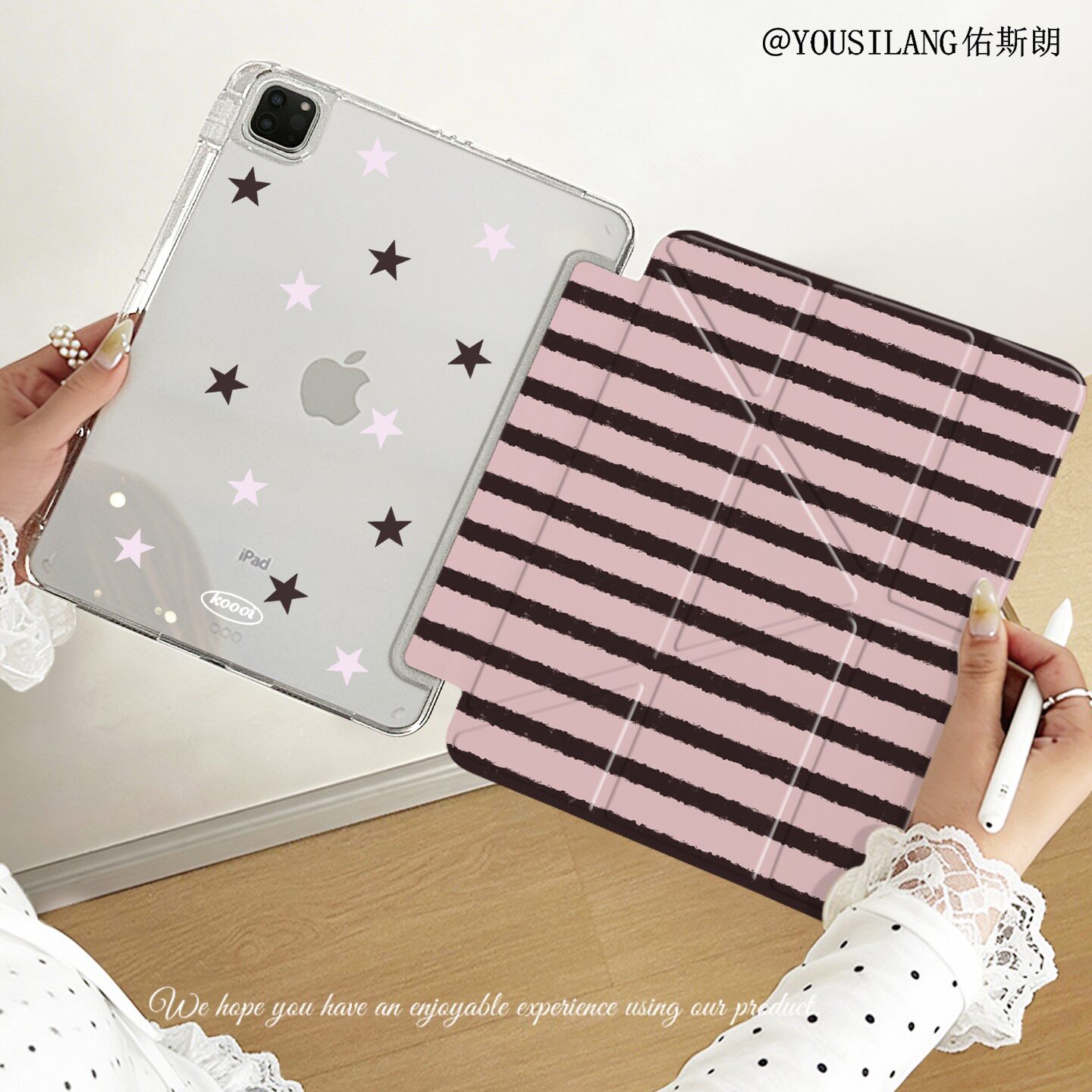 适用于ipad11保护壳3+Y折2025新款带笔槽10.9寸亚克力苹果air8平板套mini7条纹星星pro11全包2018防摔13九代