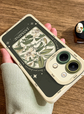 绿色花朵opporeno9手机壳reno8/7se新款reno6pro+镜头全包Reno5/4/3防摔k10液态硅胶a11x女findx5/x3pro软套