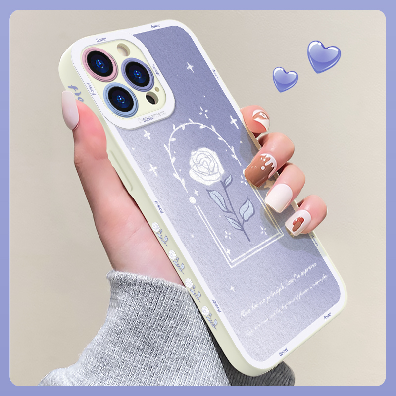 简约玫瑰花朵适用iphone14pro天使眼手机壳苹果15新款12/11promax网红xr/xsmax液态mini硅胶7/8p女XS防摔软套