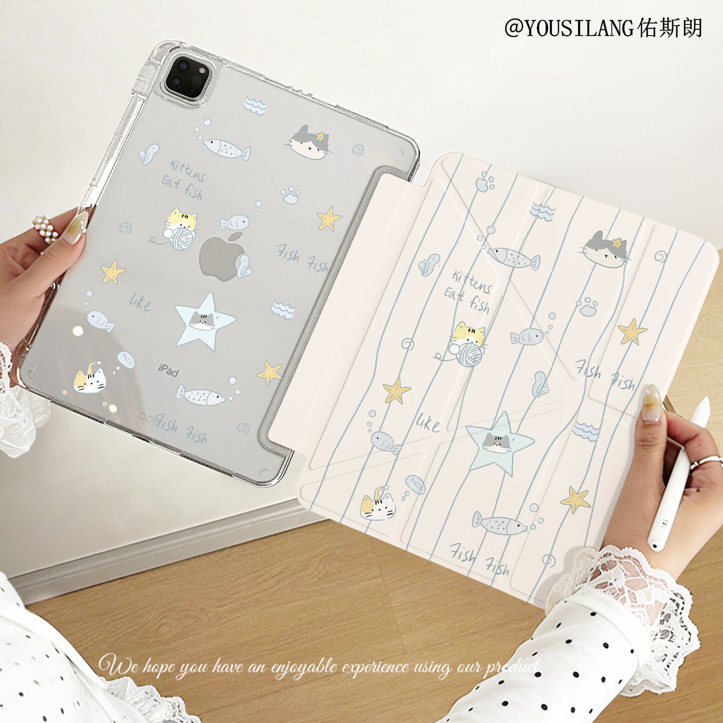 适用于ipad11保护壳3+Y折2025新款带笔槽10.9寸亚克力苹果air8平板套mini7猫咪小鱼pro11全包2018防摔13九代