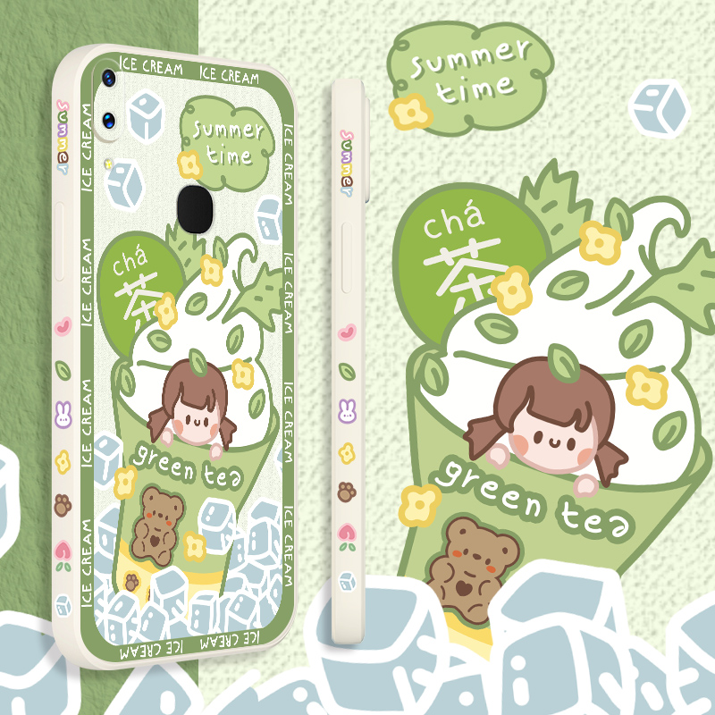 抹绿花茶vivo液态硅胶后置保护套