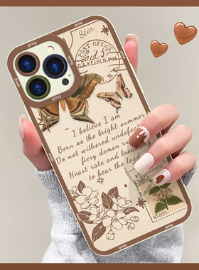 古老书信简约适用苹果14pro手机壳iphone13promax复古12pro新款11女xs/xr/xsmax全包镜头mini硅胶8/7p/6sp套