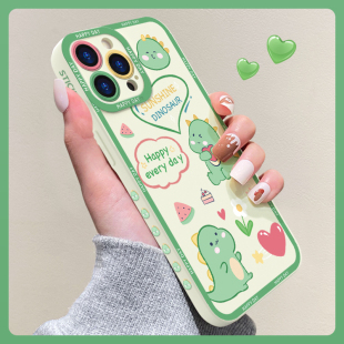 绿色小恐龙适用iphone12手机壳苹果13proamx可爱11Pro新款 xsmax软硅胶mini网红少女xs保护套8p猫眼X轻薄C5475