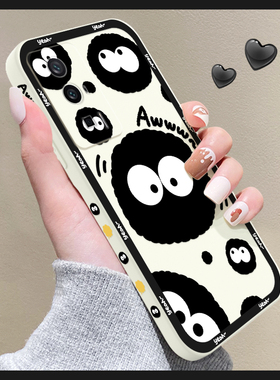 创意黑色煤球适用红米k60手机壳k50/60pro可爱k40液态硅胶K30至尊超薄防摔k20pro新款全包镜头redmi女保护套