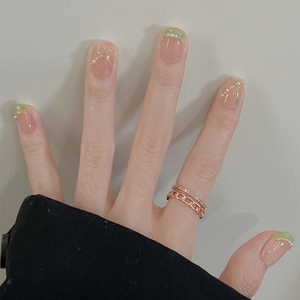 纯手工穿戴美甲仙女风假指甲裸色美甲高级感显白可拆卸露珠啼绿