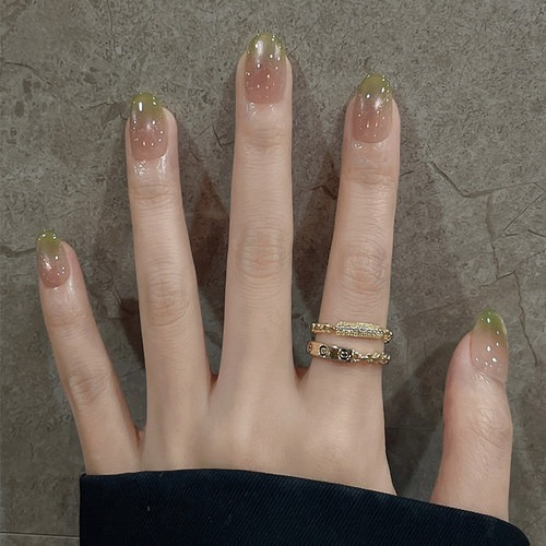 小清新青提腮红奶绿猫眼手工美甲
