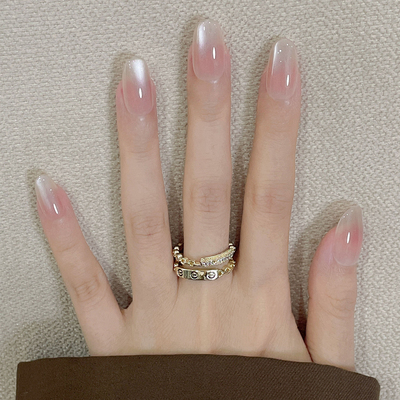 纯欲冰透裸粉色渐变猫眼手工美甲