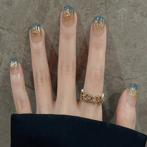 新款鎏金薄荷琥珀高级穿戴甲