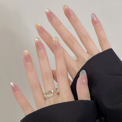 清透彩虹多巴胺猫眼杏仁穿戴美甲