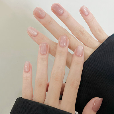 温柔气质粉晶猫眼玻璃手工穿戴甲