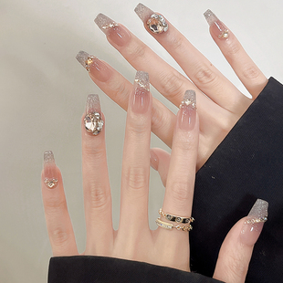 MILIMI纯手工穿戴甲碎钻高级感中长款美甲2026新年款精致星链恒心