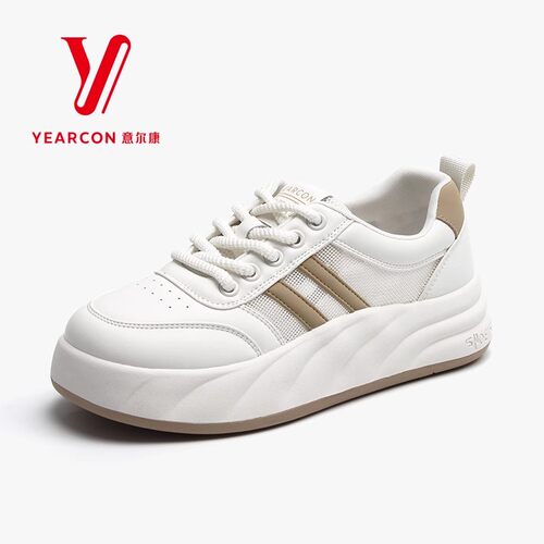 意尔康女鞋2025新款春夏季网面小白鞋女厚底单网休闲板鞋百搭鞋子