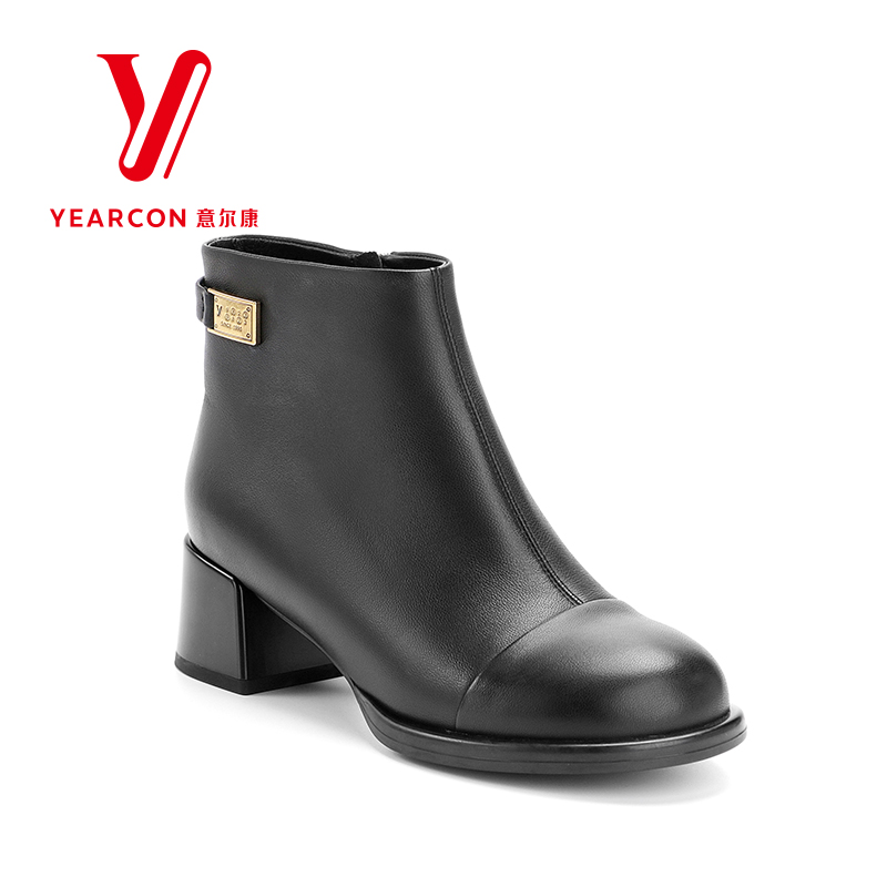 意尔康女靴2025新款真皮短靴女