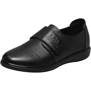 意尔康女鞋春新款软底皮鞋真皮中老年平底单鞋女妈妈鞋闰月鞋防滑