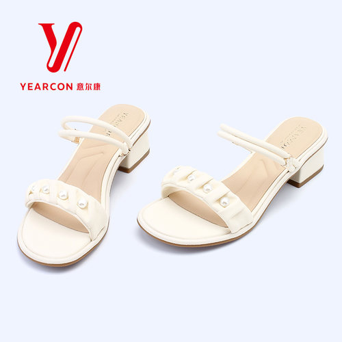 意尔康凉鞋女夏季一字带粗跟两穿时装女鞋2024新款中跟凉拖鞋外穿