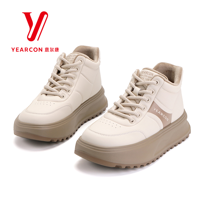 意尔康女鞋2025新款冬季高帮鞋女加绒保暖休闲鞋厚底板鞋软底棉鞋