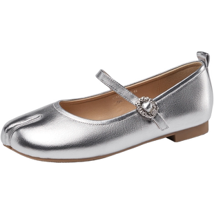 意尔康女鞋2024新款春季真皮玛丽珍鞋女平底浅口小皮鞋小银鞋单鞋