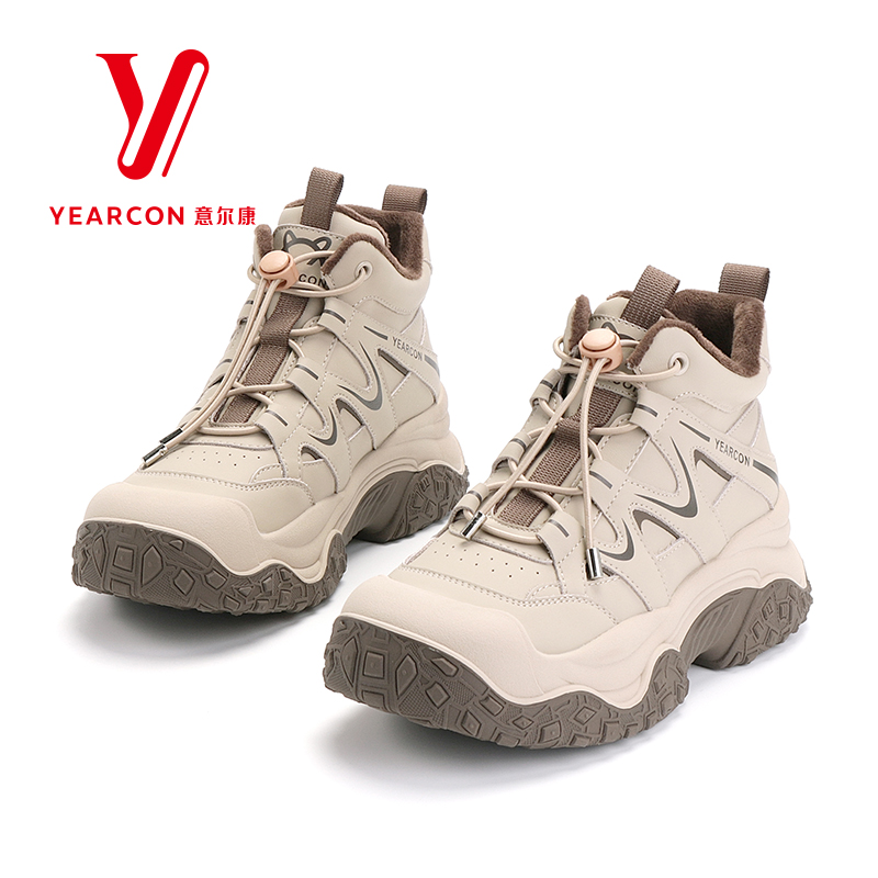 意尔康女鞋2025新款冬季高帮鞋女厚底老爹鞋百搭休闲鞋加绒运动鞋