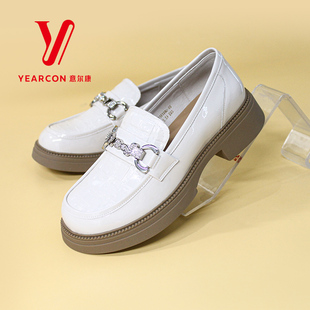 意尔康女鞋2024新款亮面乐福鞋女英伦风小皮鞋厚底单鞋时尚jk鞋子