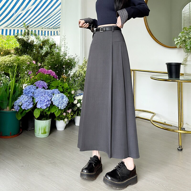 半身裙女春夏季新款高腰显瘦感中长裙优雅气质抗皱西装百褶裙