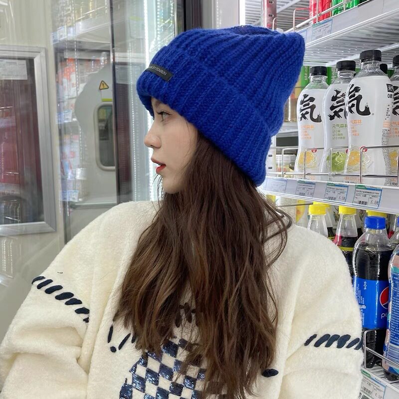 毛线帽子针织帽新款冬季大帽檐百搭保暖欧美纯色子女款加绒帽子