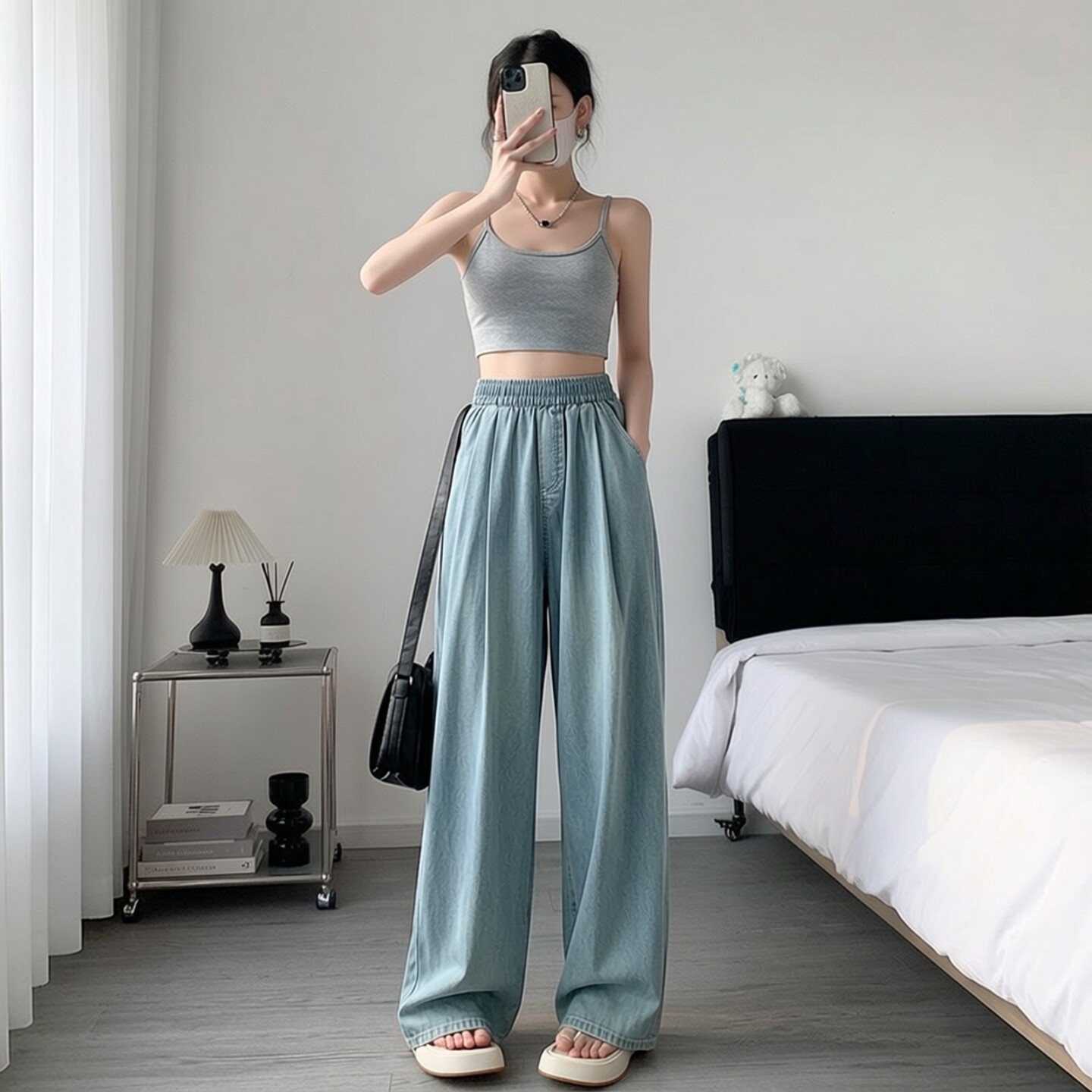 慵懒风高腰阔腿裤女天丝垂感宽松长裤2026春季新款做旧女士牛仔裤