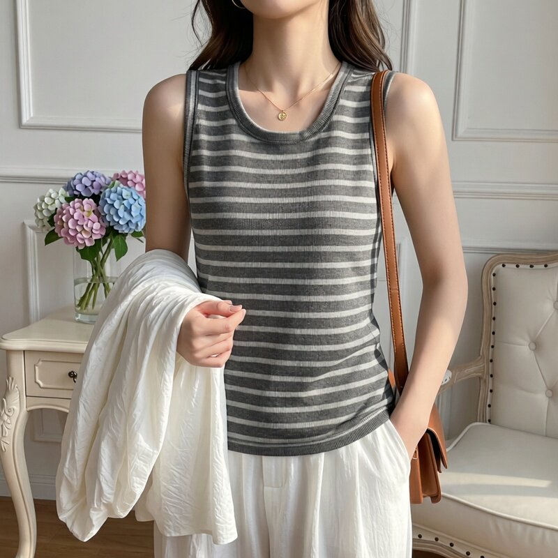 W条纹背心女内搭2026新款春夏外穿遮副乳打底吊带宽松无袖小上衣