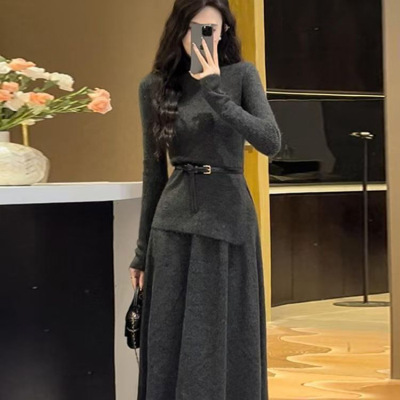 小香风针织连衣裙套装女
