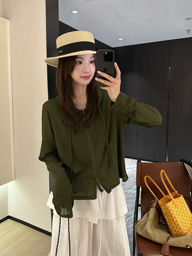 高品质连帽针织开衫防晒外套-555