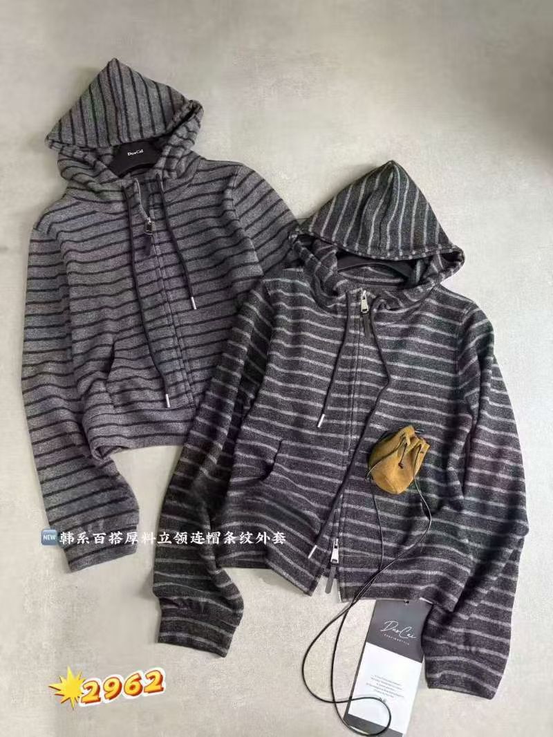 高品质连帽条纹开衫加厚小羊绒-2962