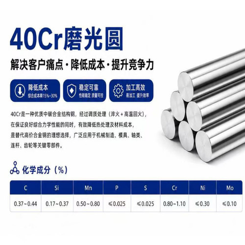 40cr调质磨光棒40CR热处理调质圆棒研磨棒40Cr淬火光杆光圆调质棒