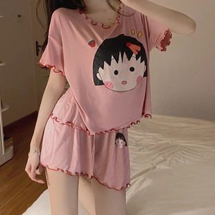 甜美少女可爱小丸子睡衣女带胸垫夏季 新款 短袖 套头学生家居服套装