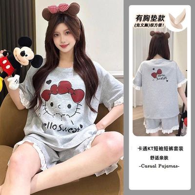 少女蕾丝花边kt猫睡衣女夏可外穿