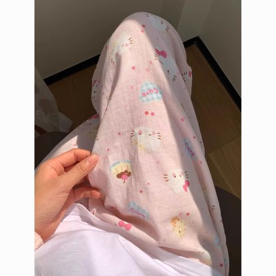 甜美少女粉色kt猫云朵棉睡裤女夏