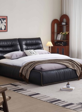 全友家居门店同款时尚风 93628 头层真黄牛皮双人皮艺软床1.8米