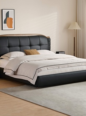 全友家居门店同款复古风 93627 头层真黄牛皮皮双人皮艺软床1.8米