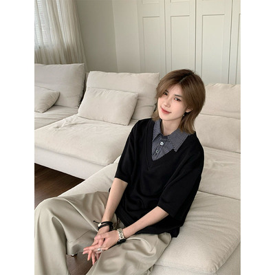 美式复古高智感假两件POLO衫男女