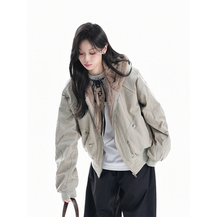 美式复古座山雕连帽夹克外套女冬季加绒加厚宽松cleanfit工装棉服