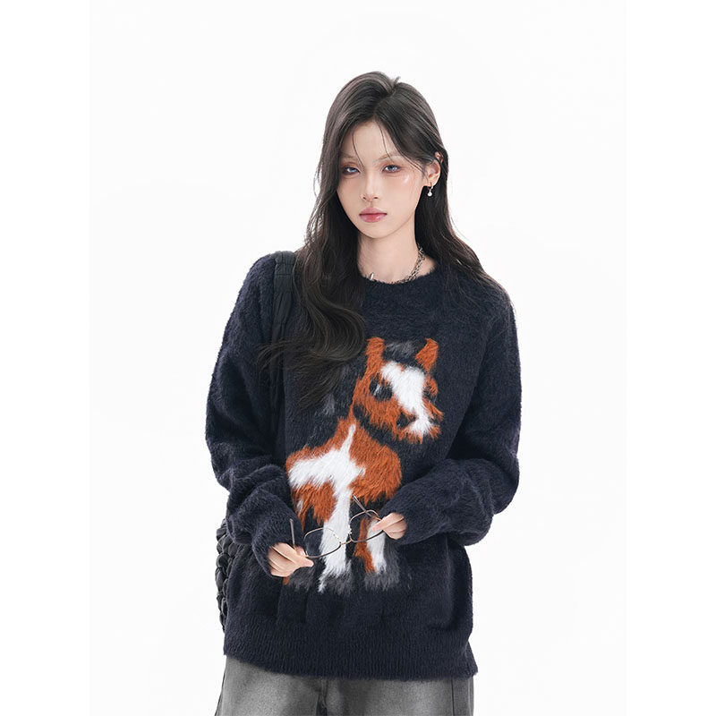 美式复古马海毛仿貂毛衣女秋冬季慵懒风童趣保暖软糯针织衫上衣潮,女装/女士精品,毛衣,淘宝优惠券,粉丝福利购,淘宝优惠卷