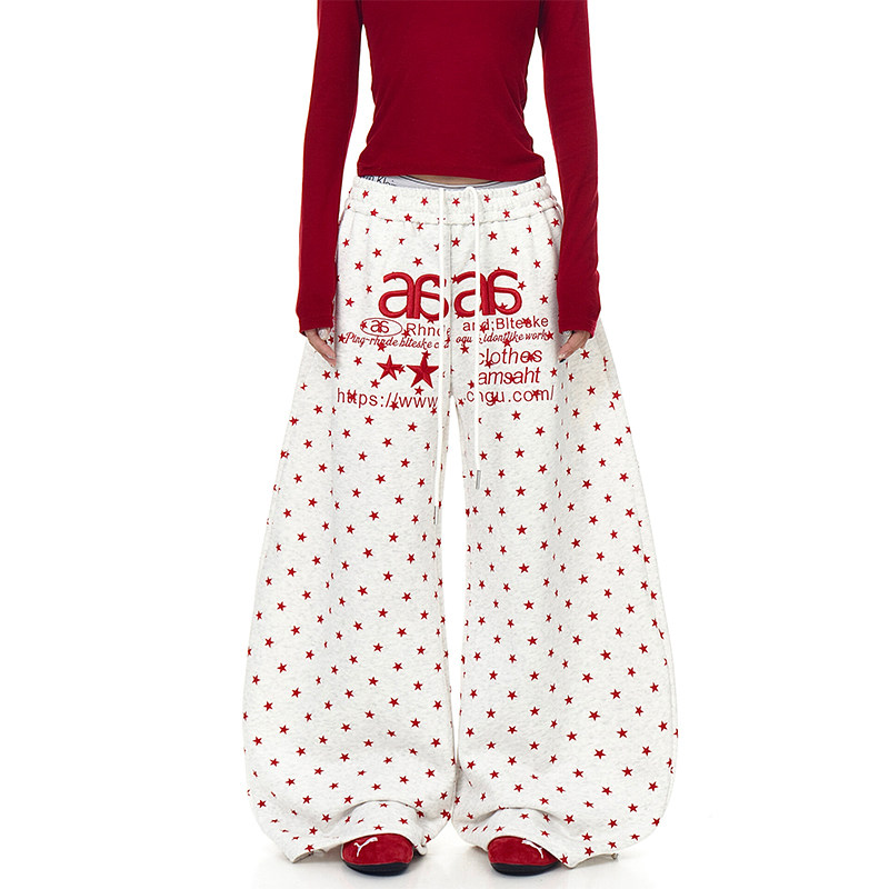 美式复古潮牌星星满印刺绣字母弯刀卫裤女宽松跳舞jazz阔腿裤子潮,女装/女士精品,休闲裤,淘宝优惠券,粉丝福利购,淘宝优惠卷