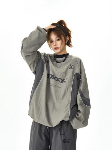 美式机能防水冲锋球衣套头卫衣女