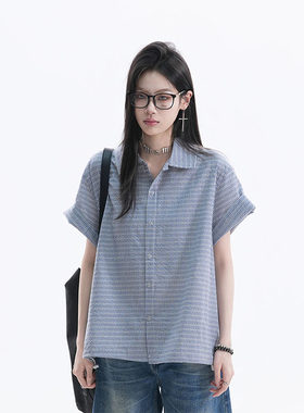 美式复古街头格子短袖衬衫女小众