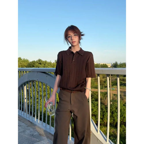 纽扣坑条Polo衫针织短袖男女