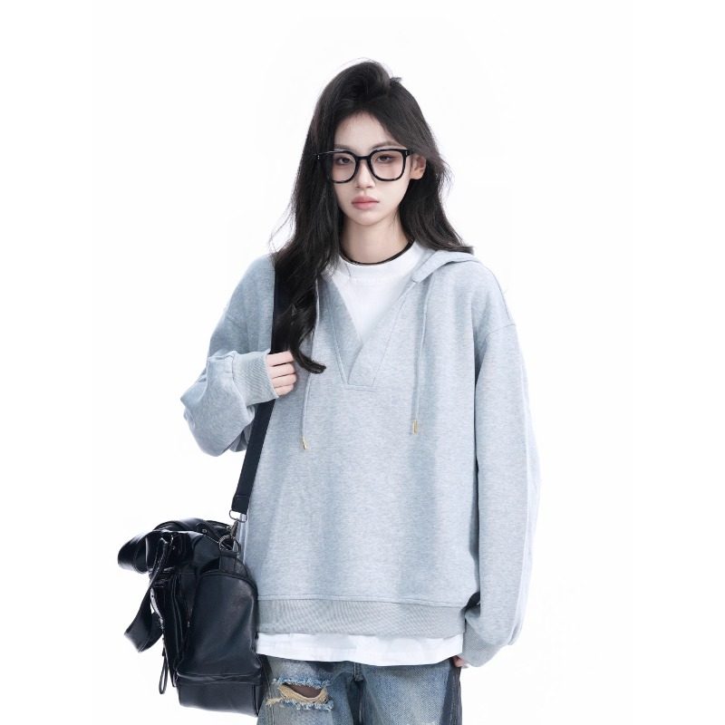 美式复古简约假两件连帽卫衣男女春秋季宽松休闲cleanfit帽衫上衣,女装/女士精品,卫衣/绒衫,淘宝优惠券,粉丝福利购,淘宝优惠卷