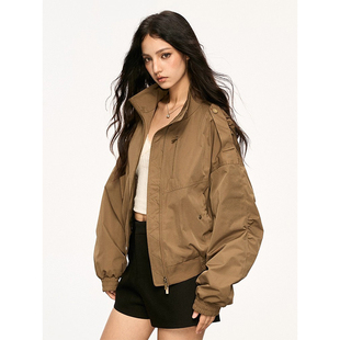 美式复古飞行员工装翻领夹克外套女春秋季宽松休闲百搭风衣短外套