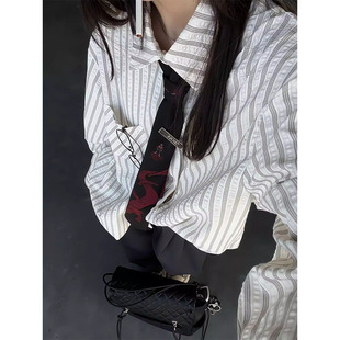 男女高智感复古条纹休闲衬衣上衣 衬衫 美式 cleanfit条纹泡泡纱长袖