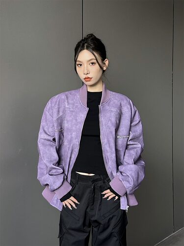 2023新款秋季紫色棒球服外套女