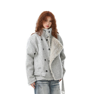 美式高级感双排扣毛领加厚夹克外套男女冬季宽松休闲保暖棉服棉衣