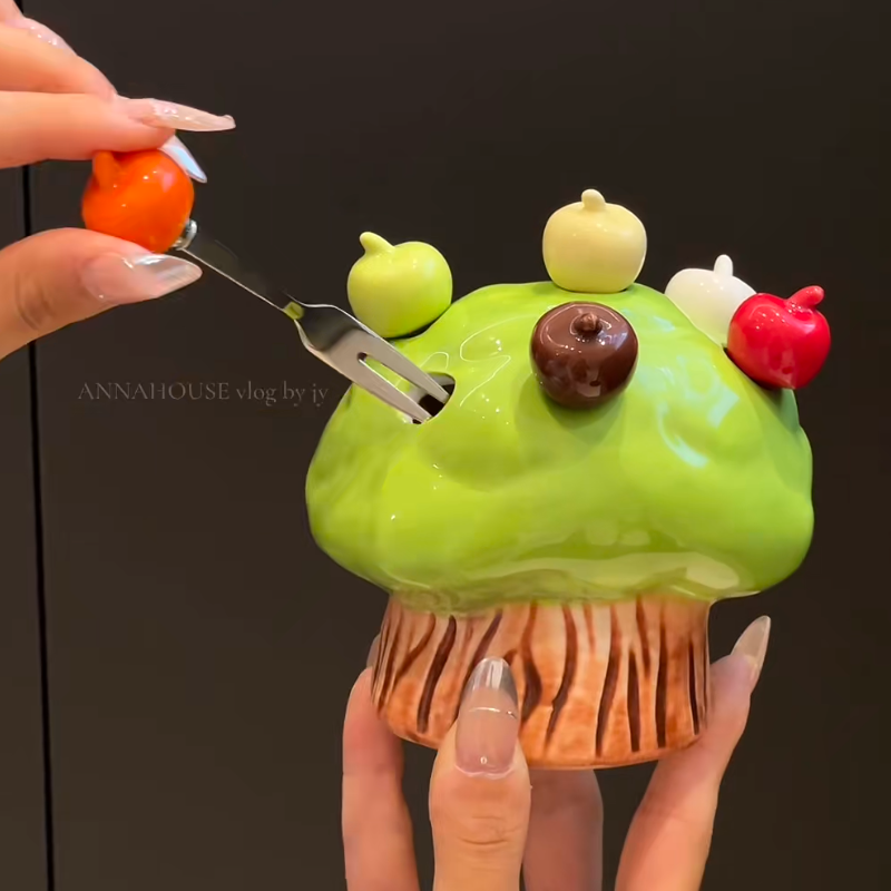 创意苹果树水果叉套装高级感甜品蛋糕小叉子儿童304不锈钢水果签