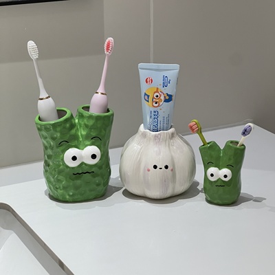 可爱一颗葱电动牙刷架大蒜台面牙膏具收纳底座置物陶瓷牙刷收纳架